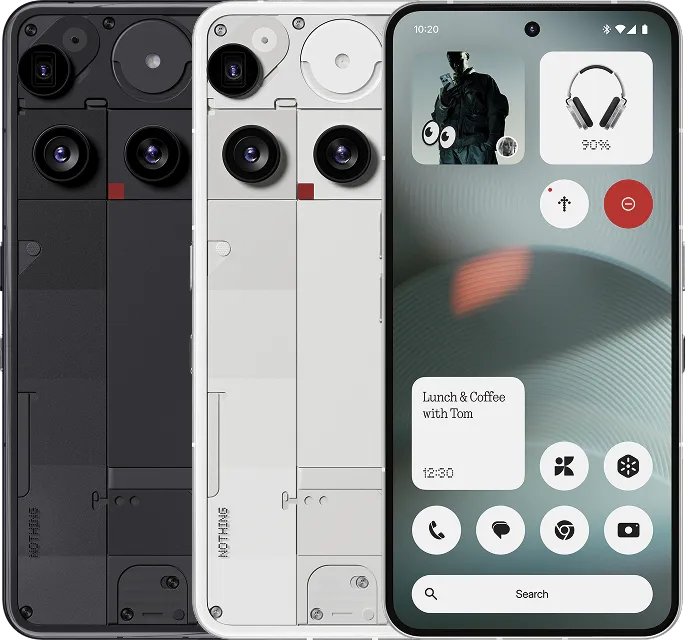 Phone (3)のブラック/ホワイト、背面三眼と正面画面を並べて色と前後デザインを示す製品公式イメージ